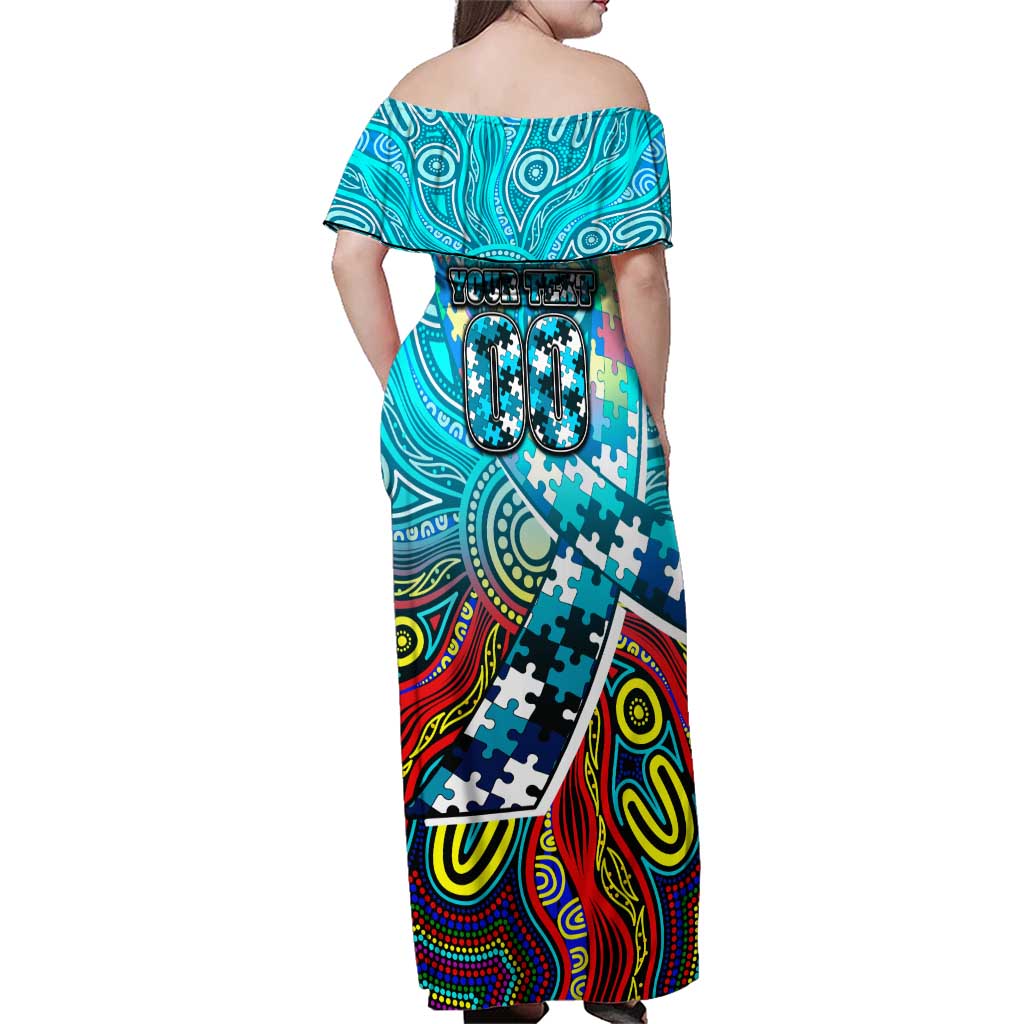 Autism Awareness Australia Port Adelaide Power Family Matching Off Shoulder Maxi Dress and Hawaiian Shirt Aboriginal Indigenous Art