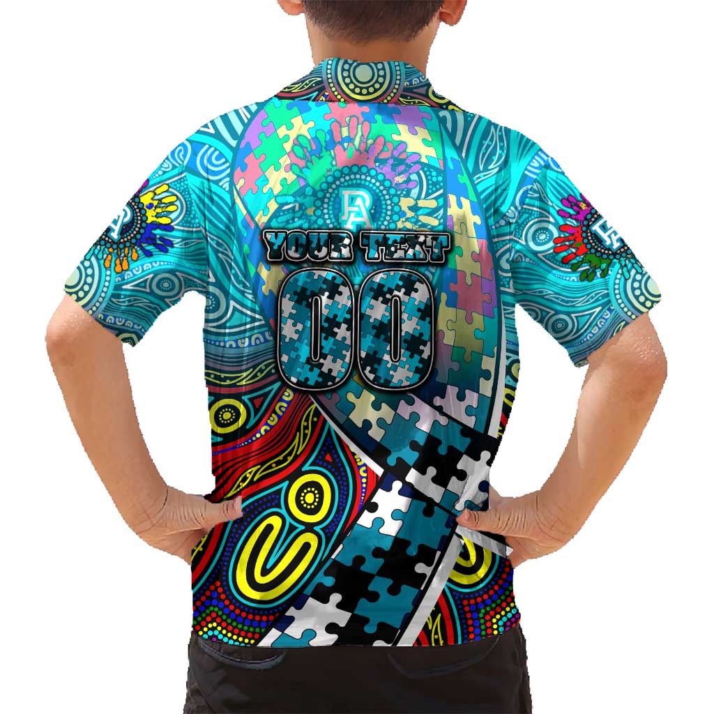 Autism Awareness Australia Port Adelaide Power Family Matching Off Shoulder Short Dress and Hawaiian Shirt Aboriginal Indigenous Art