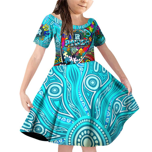 Autism Awareness Australia Port Adelaide Power Family Matching Off Shoulder Short Dress and Hawaiian Shirt Aboriginal Indigenous Art