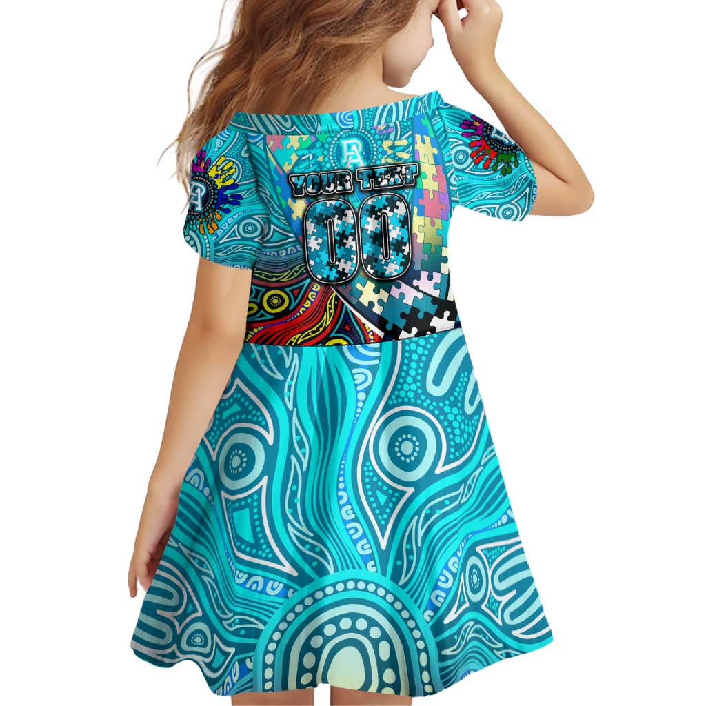 Autism Awareness Australia Port Adelaide Power Family Matching Off Shoulder Short Dress and Hawaiian Shirt Aboriginal Indigenous Art