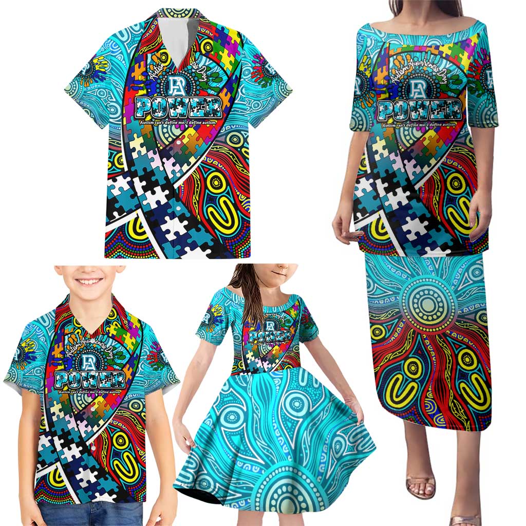 Autism Awareness Australia Port Adelaide Power Family Matching Puletasi and Hawaiian Shirt Aboriginal Indigenous Art