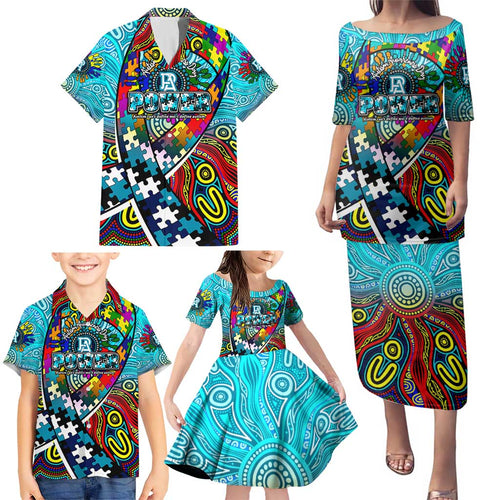 Autism Awareness Australia Port Adelaide Power Family Matching Puletasi and Hawaiian Shirt Aboriginal Indigenous Art
