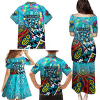 Autism Awareness Australia Port Adelaide Power Family Matching Puletasi and Hawaiian Shirt Aboriginal Indigenous Art
