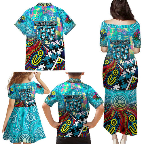 Autism Awareness Australia Port Adelaide Power Family Matching Puletasi and Hawaiian Shirt Aboriginal Indigenous Art