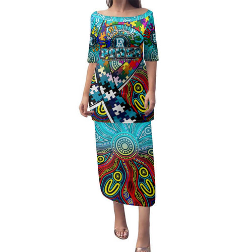 Autism Awareness Australia Port Adelaide Power Family Matching Puletasi and Hawaiian Shirt Aboriginal Indigenous Art