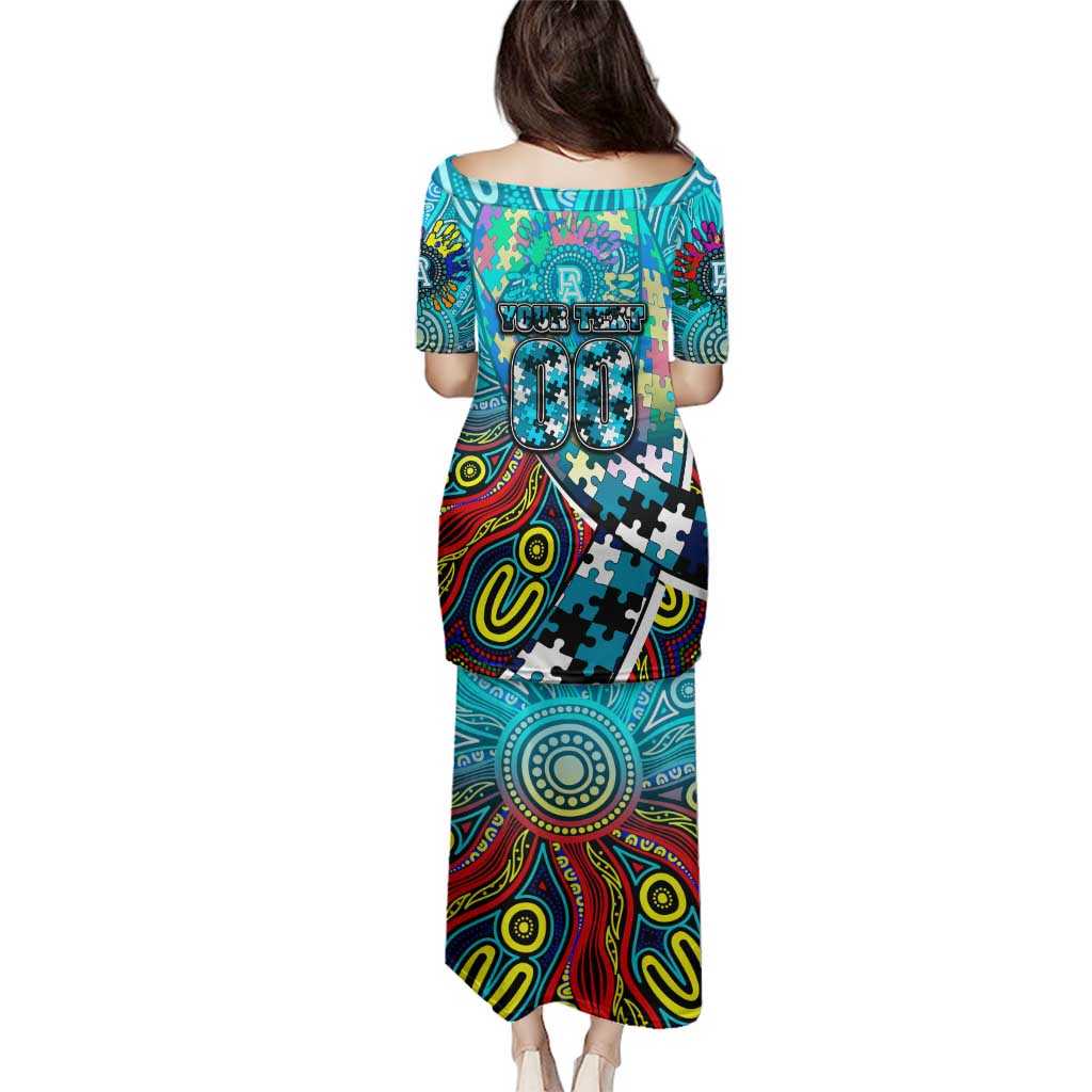 Autism Awareness Australia Port Adelaide Power Family Matching Puletasi and Hawaiian Shirt Aboriginal Indigenous Art