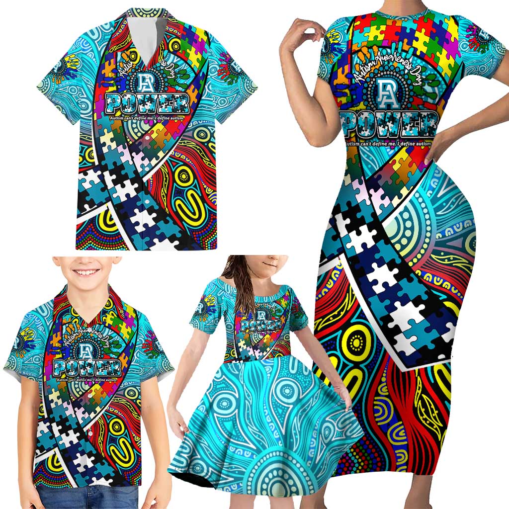 Autism Awareness Australia Port Adelaide Power Family Matching Short Sleeve Bodycon Dress and Hawaiian Shirt Aboriginal Indigenous Art