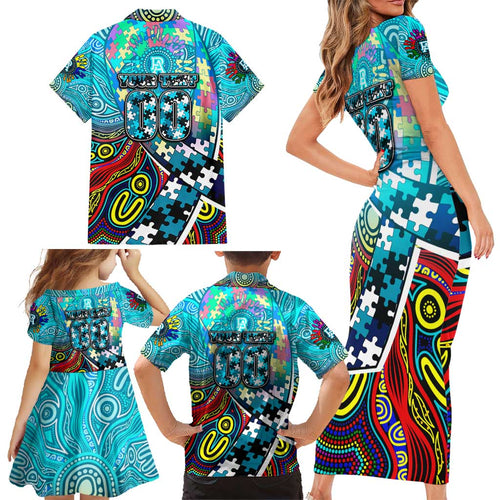 Autism Awareness Australia Port Adelaide Power Family Matching Short Sleeve Bodycon Dress and Hawaiian Shirt Aboriginal Indigenous Art