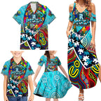 Autism Awareness Australia Port Adelaide Power Family Matching Summer Maxi Dress and Hawaiian Shirt Aboriginal Indigenous Art