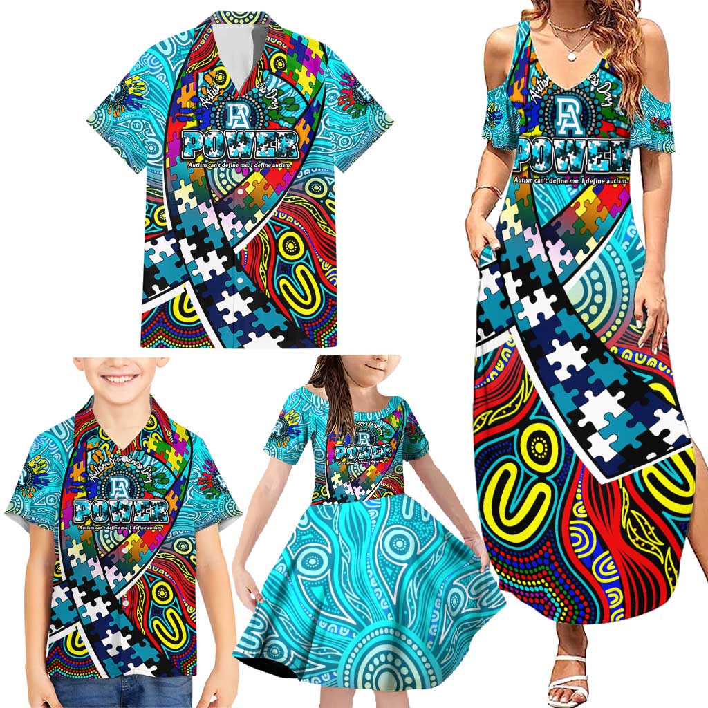 Autism Awareness Australia Port Adelaide Power Family Matching Summer Maxi Dress and Hawaiian Shirt Aboriginal Indigenous Art