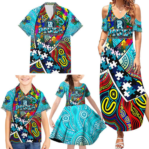 Autism Awareness Australia Port Adelaide Power Family Matching Summer Maxi Dress and Hawaiian Shirt Aboriginal Indigenous Art