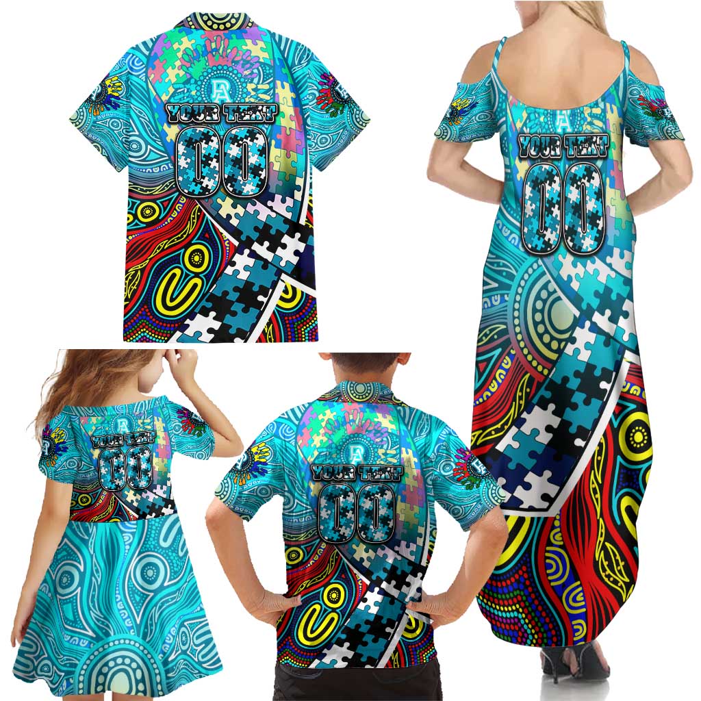 Autism Awareness Australia Port Adelaide Power Family Matching Summer Maxi Dress and Hawaiian Shirt Aboriginal Indigenous Art