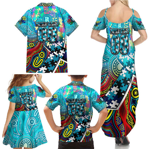 Autism Awareness Australia Port Adelaide Power Family Matching Summer Maxi Dress and Hawaiian Shirt Aboriginal Indigenous Art