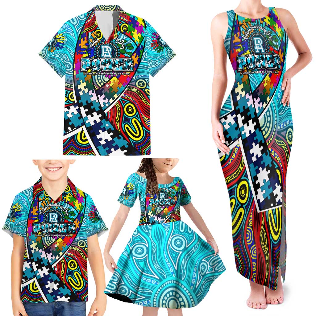 Autism Awareness Australia Port Adelaide Power Family Matching Tank Maxi Dress and Hawaiian Shirt Aboriginal Indigenous Art