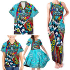 Autism Awareness Australia Port Adelaide Power Family Matching Tank Maxi Dress and Hawaiian Shirt Aboriginal Indigenous Art