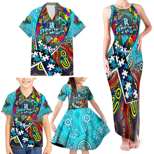 Autism Awareness Australia Port Adelaide Power Family Matching Tank Maxi Dress and Hawaiian Shirt Aboriginal Indigenous Art