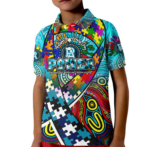 Autism Awareness Australia Port Adelaide Power Kid Polo Shirt Aboriginal Indigenous Art