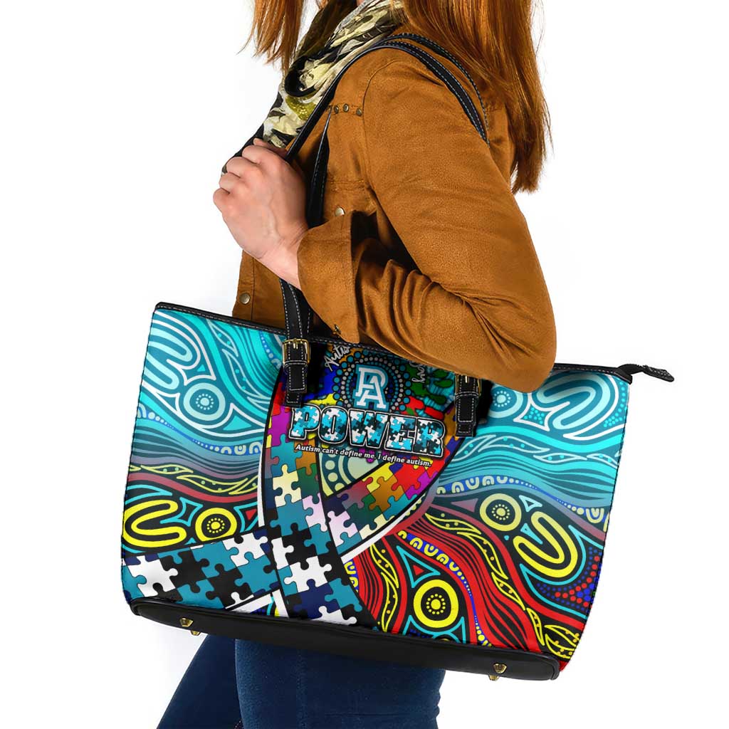 Autism Awareness Australia Port Adelaide Power Leather Tote Bag Aboriginal Indigenous Art