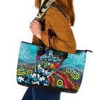 Autism Awareness Australia Port Adelaide Power Leather Tote Bag Aboriginal Indigenous Art