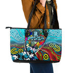 Autism Awareness Australia Port Adelaide Power Leather Tote Bag Aboriginal Indigenous Art