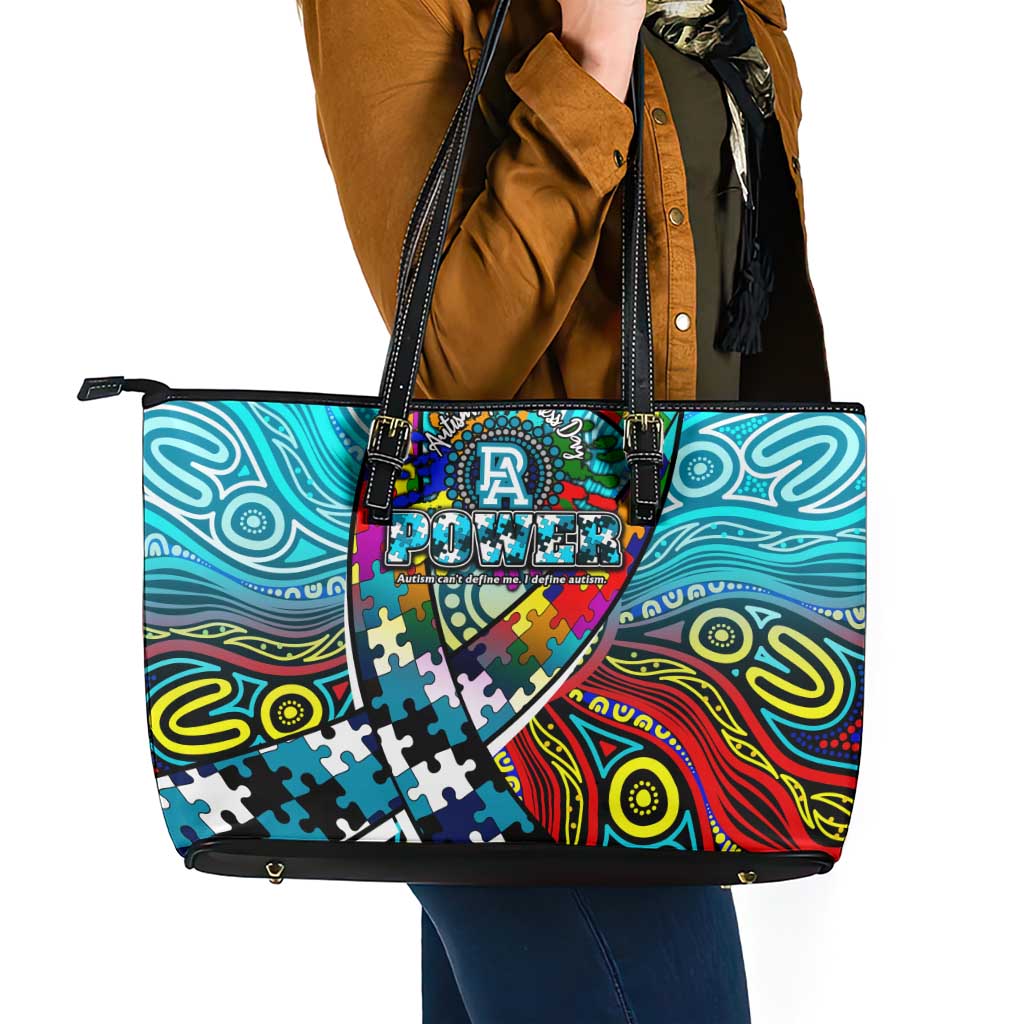 Autism Awareness Australia Port Adelaide Power Leather Tote Bag Aboriginal Indigenous Art