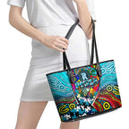 Autism Awareness Australia Port Adelaide Power Leather Tote Bag Aboriginal Indigenous Art
