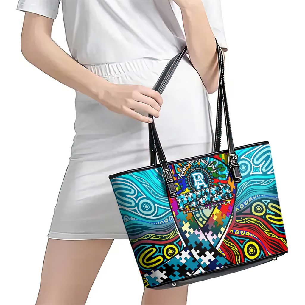 Autism Awareness Australia Port Adelaide Power Leather Tote Bag Aboriginal Indigenous Art