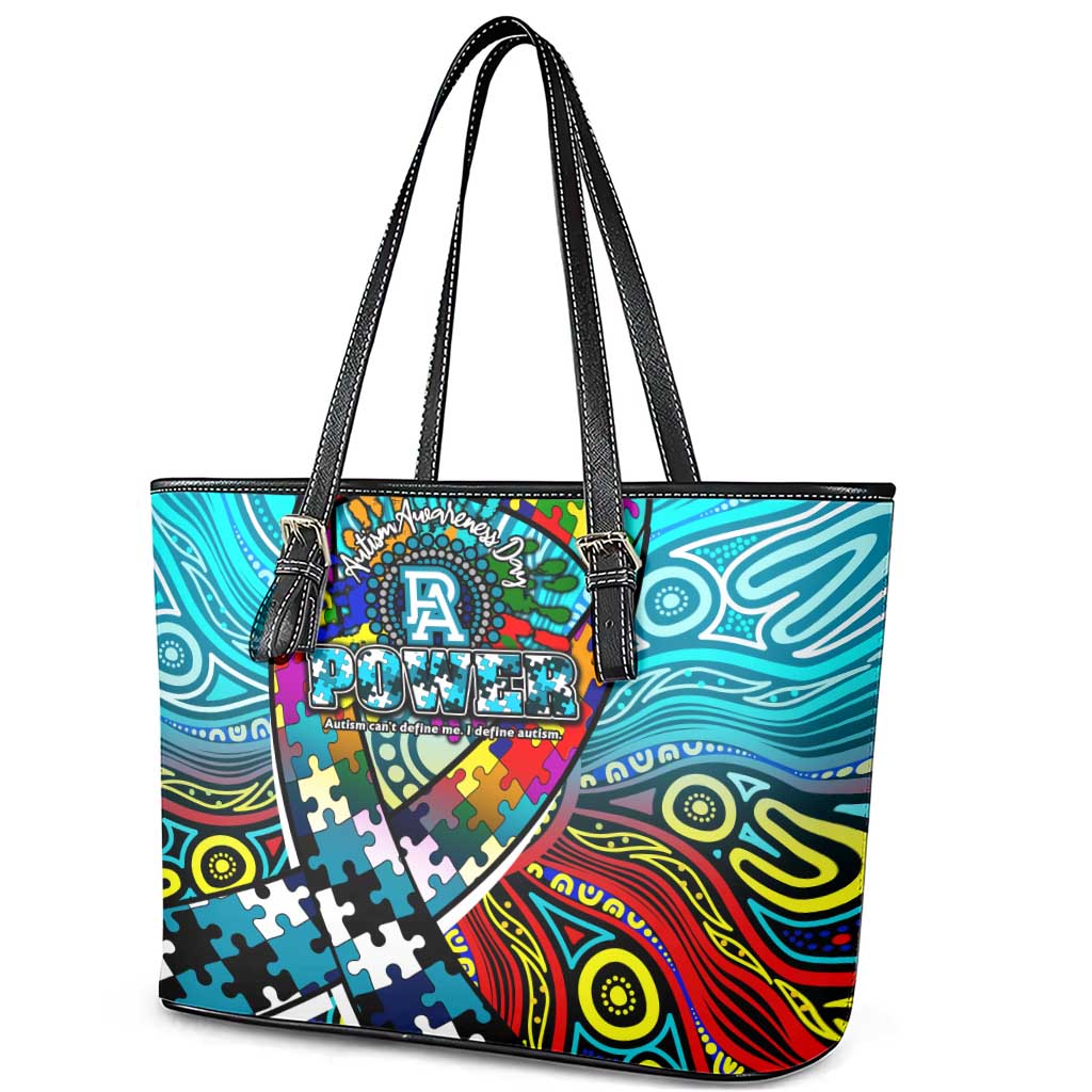 Autism Awareness Australia Port Adelaide Power Leather Tote Bag Aboriginal Indigenous Art