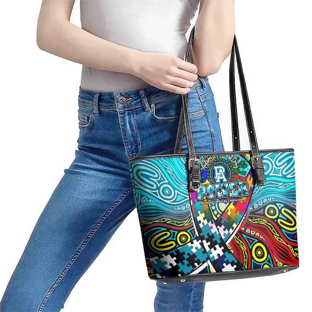 Autism Awareness Australia Port Adelaide Power Leather Tote Bag Aboriginal Indigenous Art
