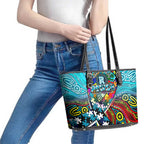 Autism Awareness Australia Port Adelaide Power Leather Tote Bag Aboriginal Indigenous Art