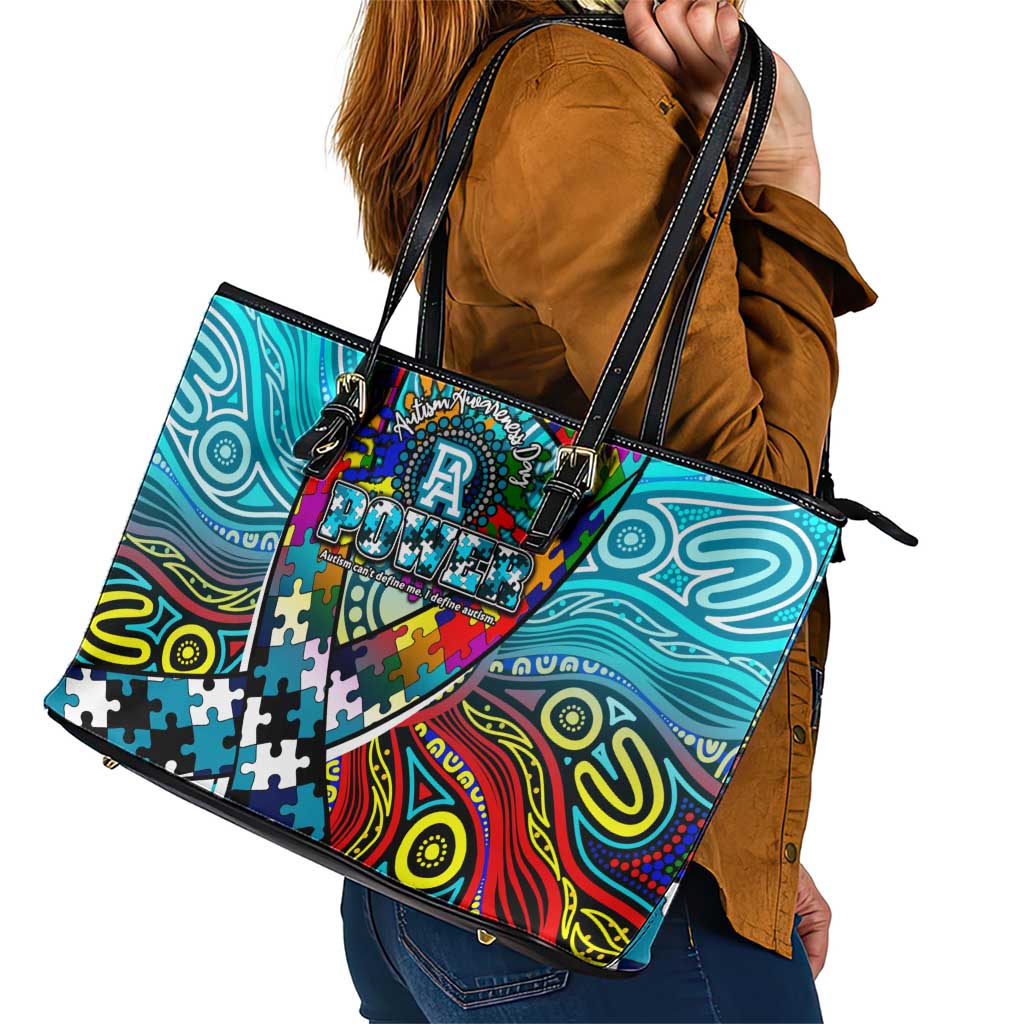 Autism Awareness Australia Port Adelaide Power Leather Tote Bag Aboriginal Indigenous Art