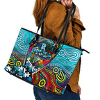 Autism Awareness Australia Port Adelaide Power Leather Tote Bag Aboriginal Indigenous Art
