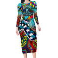 Autism Awareness Australia Port Adelaide Power Long Sleeve Bodycon Dress Aboriginal Indigenous Art