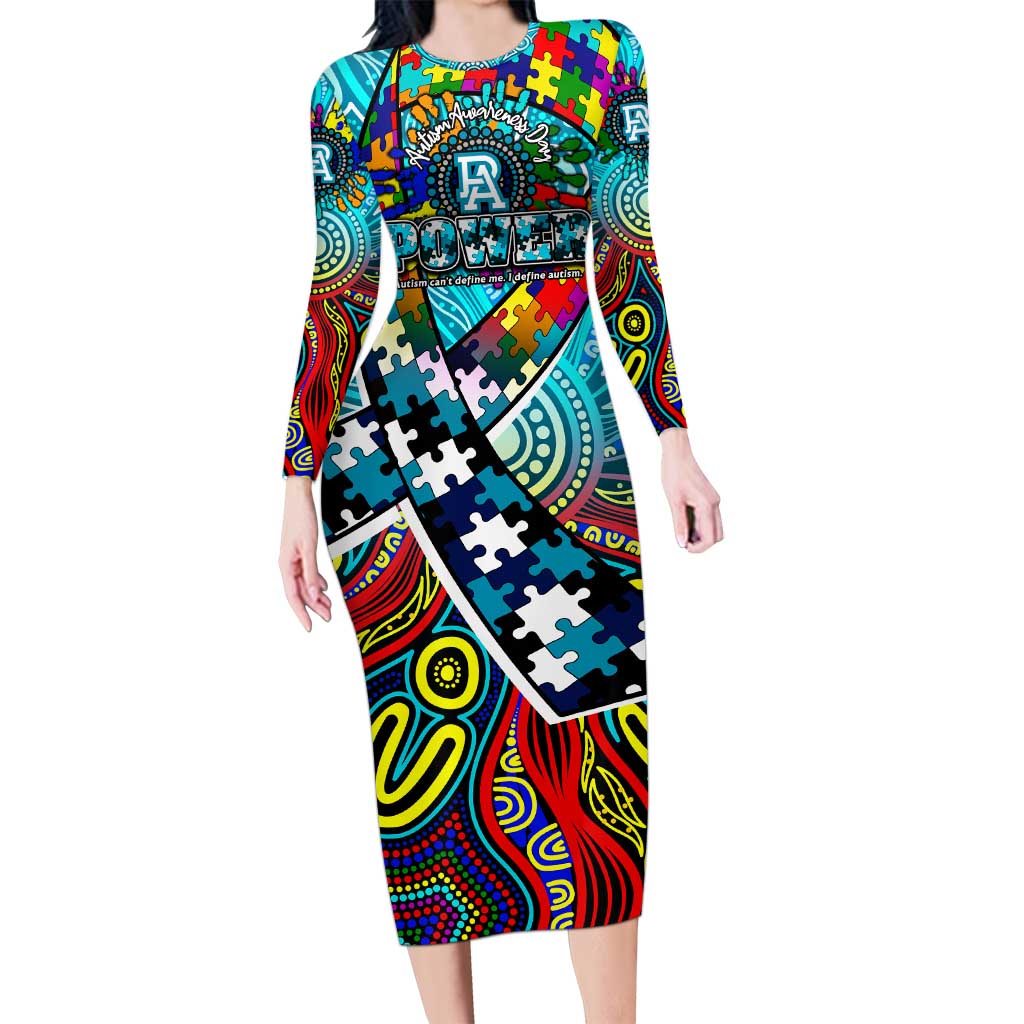 Autism Awareness Australia Port Adelaide Power Long Sleeve Bodycon Dress Aboriginal Indigenous Art