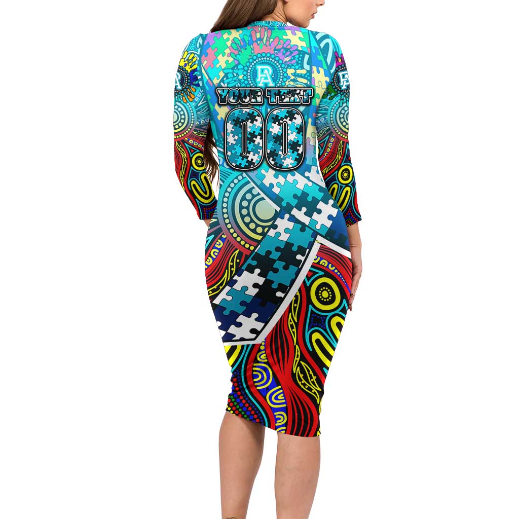 Autism Awareness Australia Port Adelaide Power Long Sleeve Bodycon Dress Aboriginal Indigenous Art
