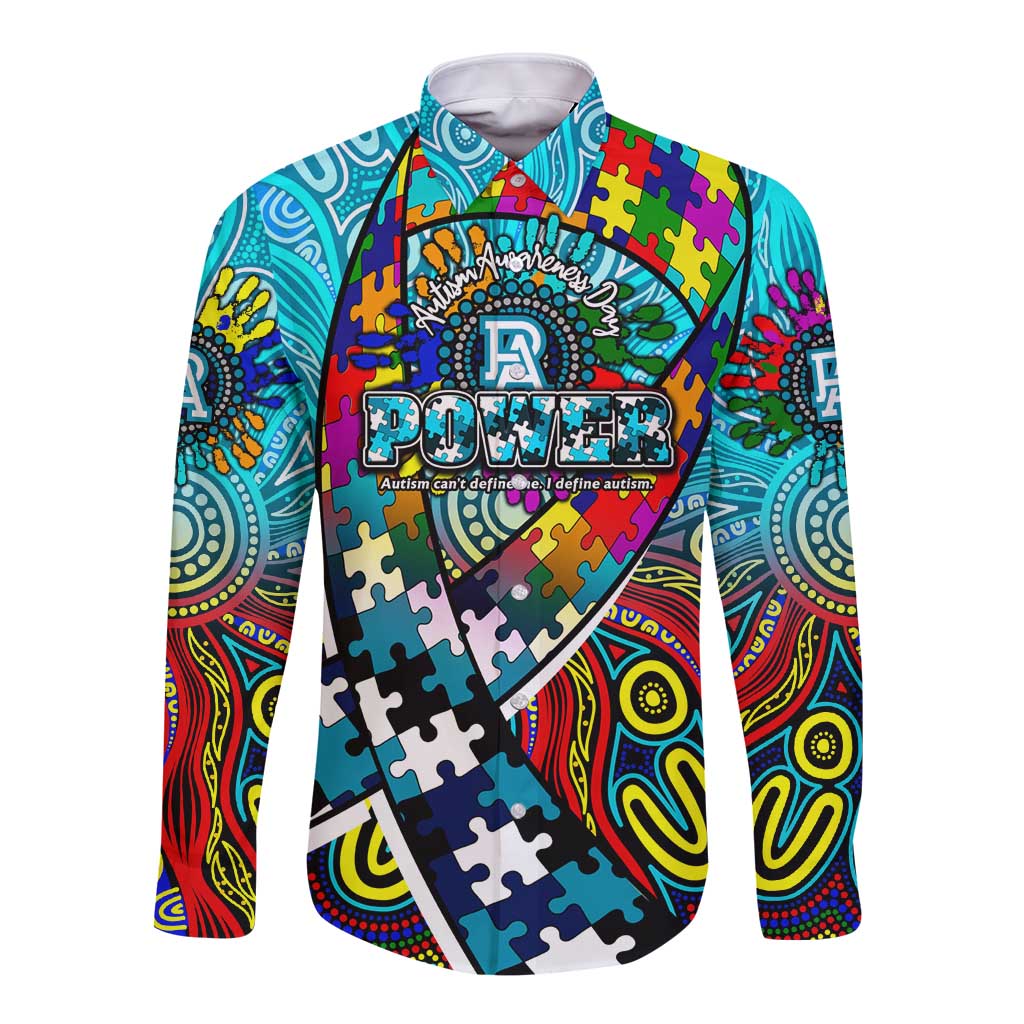 Autism Awareness Australia Port Adelaide Power Long Sleeve Button Shirt Aboriginal Indigenous Art