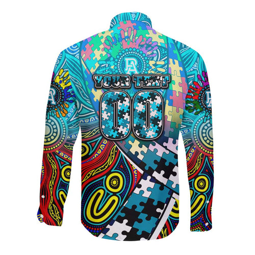 Autism Awareness Australia Port Adelaide Power Long Sleeve Button Shirt Aboriginal Indigenous Art