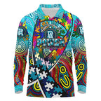 Autism Awareness Australia Port Adelaide Power Long Sleeve Polo Shirt Aboriginal Indigenous Art