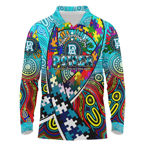 Autism Awareness Australia Port Adelaide Power Long Sleeve Polo Shirt Aboriginal Indigenous Art