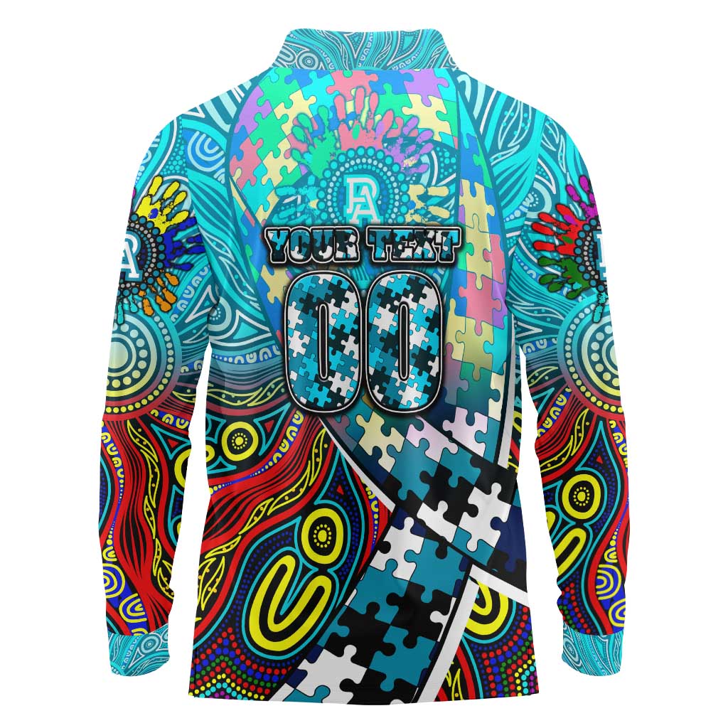 Autism Awareness Australia Port Adelaide Power Long Sleeve Polo Shirt Aboriginal Indigenous Art