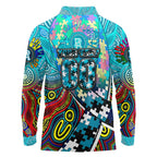 Autism Awareness Australia Port Adelaide Power Long Sleeve Polo Shirt Aboriginal Indigenous Art