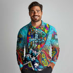 Autism Awareness Australia Port Adelaide Power Long Sleeve Polo Shirt Aboriginal Indigenous Art