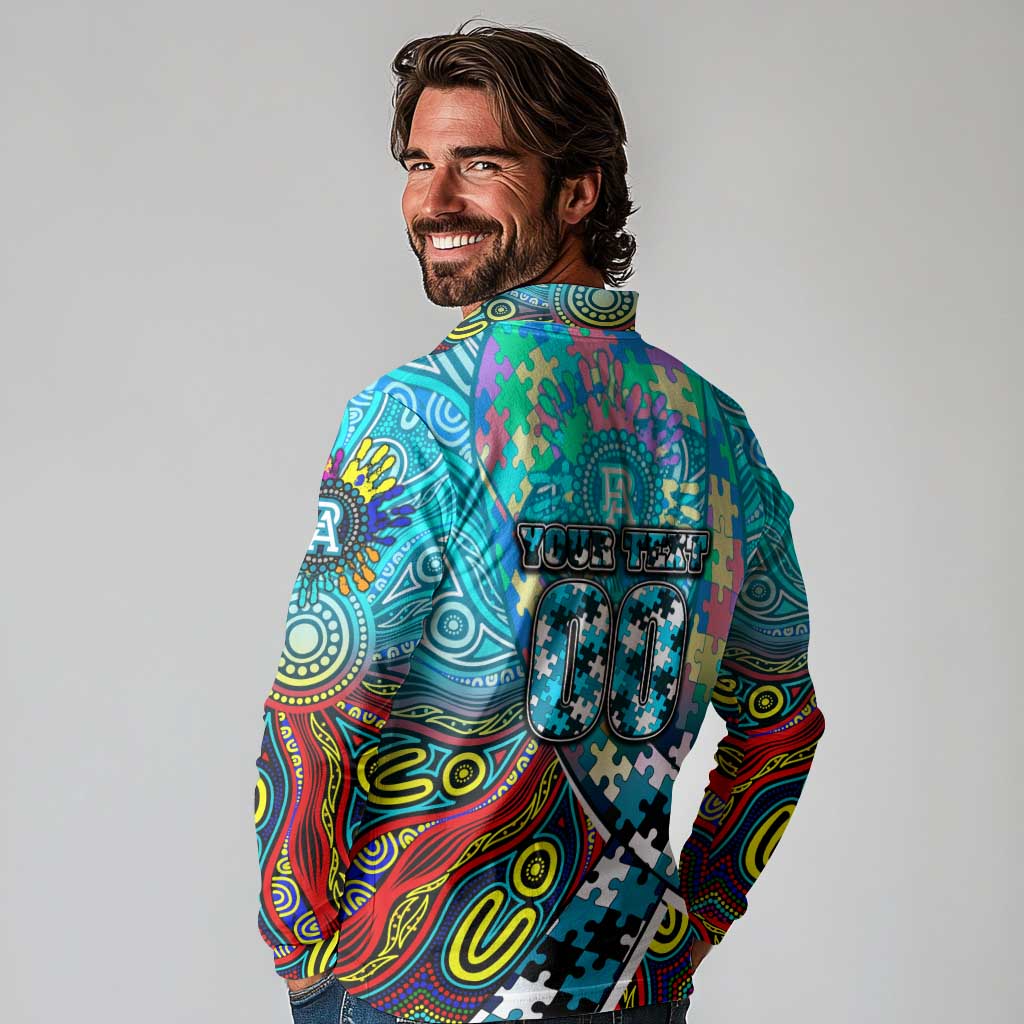 Autism Awareness Australia Port Adelaide Power Long Sleeve Polo Shirt Aboriginal Indigenous Art