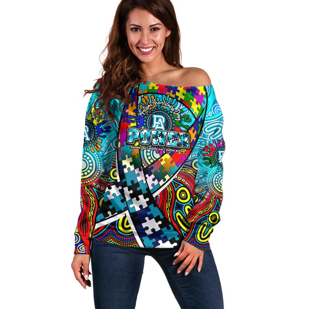 Autism Awareness Australia Port Adelaide Power Off Shoulder Sweater Aboriginal Indigenous Art