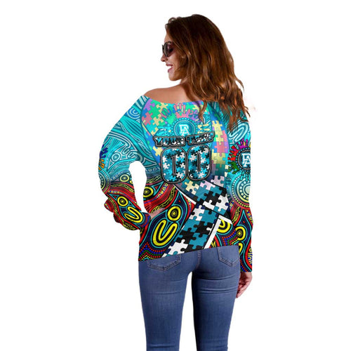 Autism Awareness Australia Port Adelaide Power Off Shoulder Sweater Aboriginal Indigenous Art