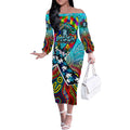 Autism Awareness Australia Port Adelaide Power Off The Shoulder Long Sleeve Dress Aboriginal Indigenous Art