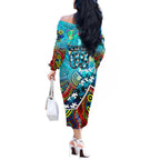 Autism Awareness Australia Port Adelaide Power Off The Shoulder Long Sleeve Dress Aboriginal Indigenous Art