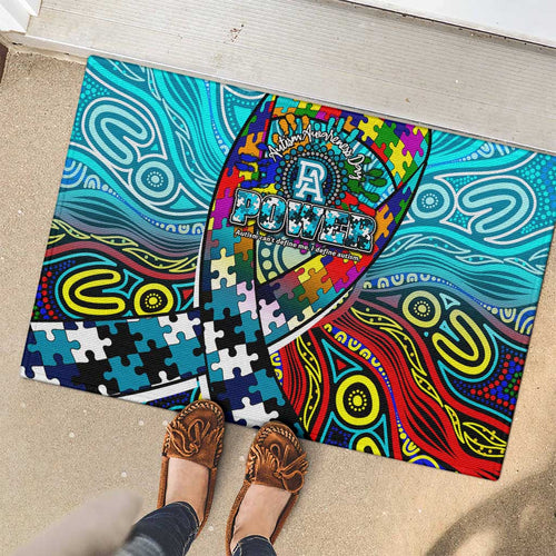 Autism Awareness Australia Port Adelaide Power Rubber Doormat Aboriginal Indigenous Art