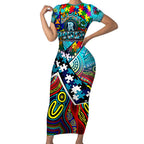 Autism Awareness Australia Port Adelaide Power Short Sleeve Bodycon Dress Aboriginal Indigenous Art