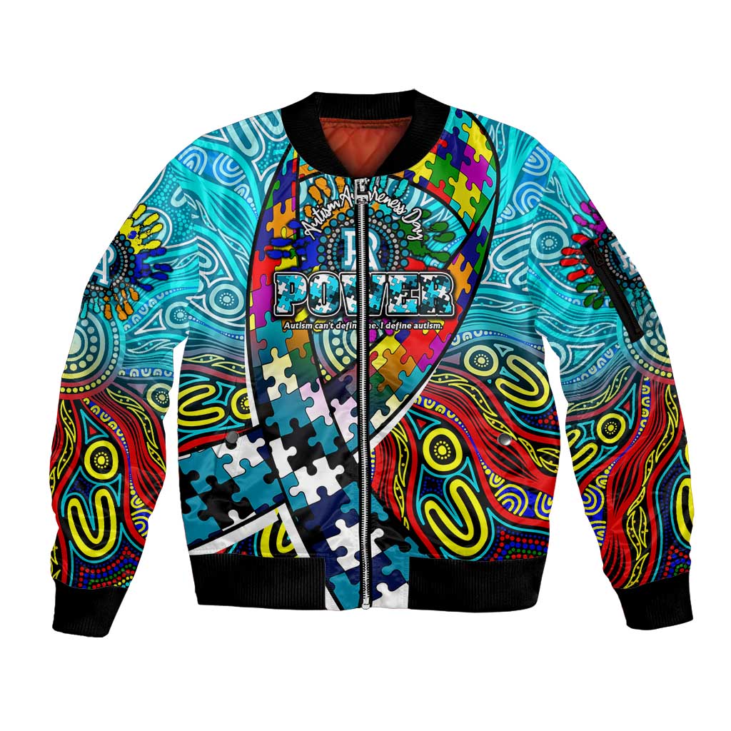 Autism Awareness Australia Port Adelaide Power Sleeve Zip Bomber Jacket Aboriginal Indigenous Art